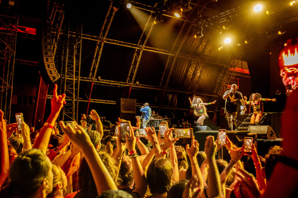 Sean Paul on stage with gold crowd live performance in Milan, Italy, at Kozel Carroponte